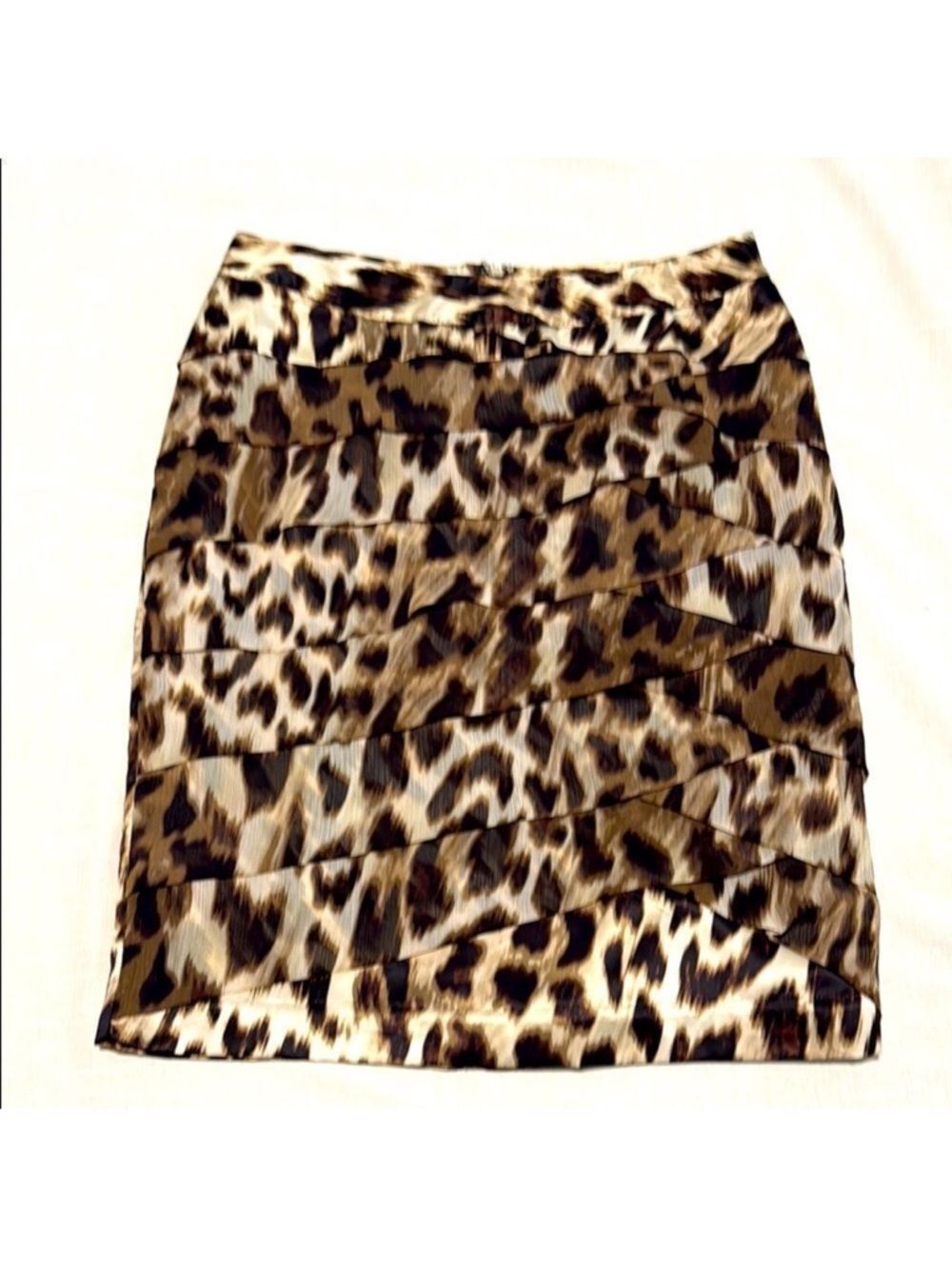 Worthington Leopard Print Layered Tiered Chiffon Pencil Skirt Brown Black 12 P